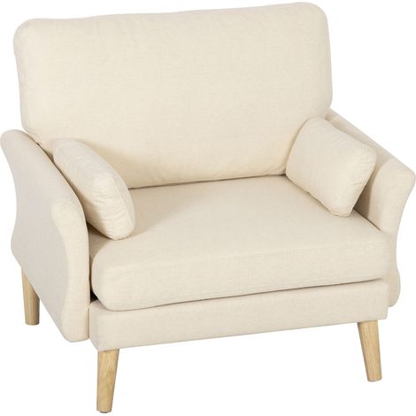 Fauteuil rembourré en velours, grand fauteuil d'accent avec pieds en bois, fauteuil de lecture pour salon et chambre, blanc crème (1/5)