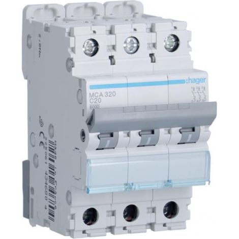 Hager interruttore automatico 3p 20a 6 ka c 3moduli mca320