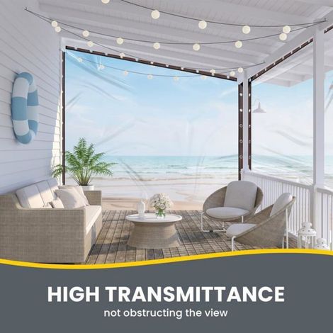 1 Bâche transparente 2 x 5 m avec œillets imperméable résistant aux UV pour extérieur jardin terrasse (1/5)