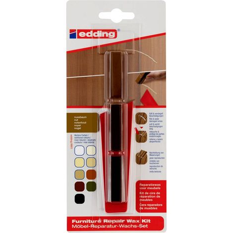 Edding - Kit de 3 cires molles pour meubles E8901 noyer - pour remplir et réparer les petits défauts, rayures et chocs