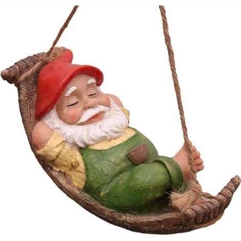 1 Statue de Jardin Nain Couché, Hamac en Chanvre, Ornement Résine Imperméable pour Extérieur