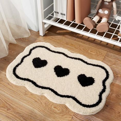 Black and white heart-shaped bathroom rug, for bathroom doors, bedroom rug, 40x60cm (1/5)
