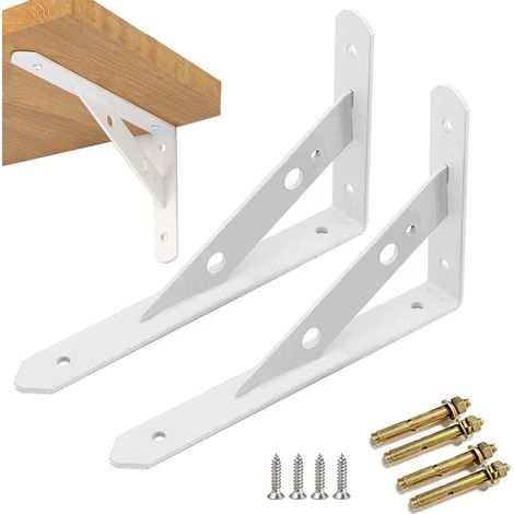Set mit 2 robusten, dreieckigen rechtwinkligen Regalträgern – 8-Zoll- und 12-Zoll-Wandregalhalterungen (weiß, 200 mm x 120 mm x 25 mm) (1/5)