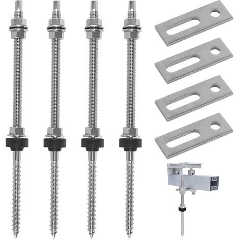 Vis de Fixation Panneau Solair, 4 PièCes M10 X 250 Mm, Joint en Acier Inoxydable 304, éCrou à Denture de Blocage RéGlable en Hauteur TôLe D'Adaptation Epdm Joint En Caoutchouc (1/5)