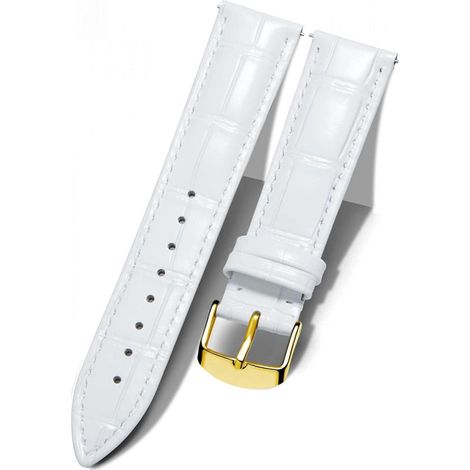 Bracelet de montre de rechange en cuir véritable, multicolore et étanche, pour hommes et femmes, blanc (14 mm) (1/5)