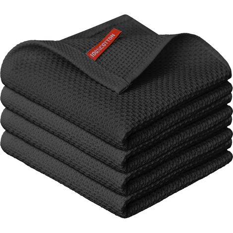Lot de 4 torchons de cuisine doux en 100 % coton gaufré - 34 x 34 cm - Lavables et absorbants - Pour le nettoyage de la cuisine (1/5)