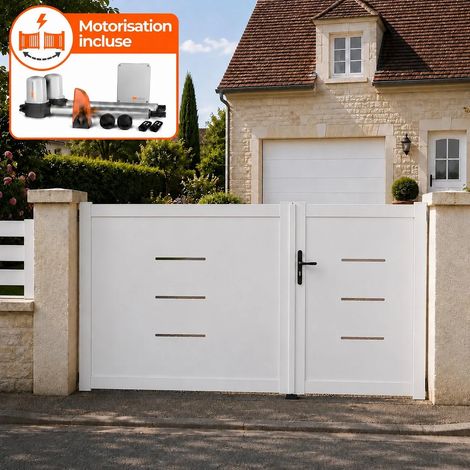Portail battant électrique PVC blanc avec moteur Sentinel H 160 x L 250 BRIANÇON (1/5)