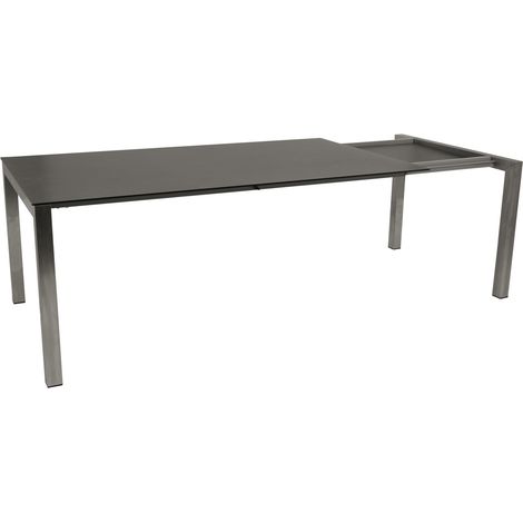SYDNEY: Auszieh-Gartentisch 180/240x100cm rechteckig, Gestell Edelstahl gebürstet, Tischplatte Glas in Keramtikoptik 3D anthrazit