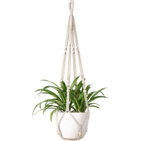 Porte-Plante En Macramé Suspendu À Fleurs Cintre En Macramé Cintre À Plante En Coton Cintre À Fleurs Cintre À Pot Cintre À Pot De Fleur 105cm, 4 Pieds Blanc Crème (1/4)