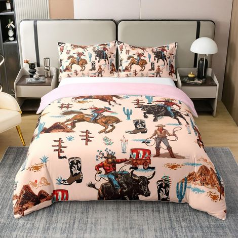 Parure de lit 100 % coton Housse de couette 220 x 240 cm Motif vache Highland Décoration d'intérieur Désert Cactus Pour enfants garçons et filles (1/5)