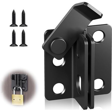 Verrou en acier inoxydable avec fonction de fermeture, serrure de porte de jardin pour portes d'entrée, portails de jardin et portes extérieures, piège extérieur avec quatre fixations à vis (noir) (1/5)