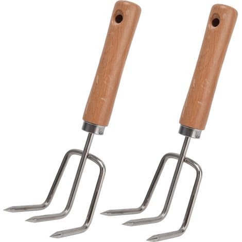 Râteau à Main de Jardin, Râteau à Griffes de Jardin 2 Pièces et Cultivateur avec Manche en Bois Outil de Cultivateur Portatif en Acier Inoxydable (1/5)