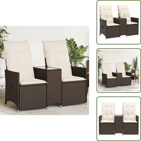 Gartensofa 2-Sitzer Verstellbar mit Tisch Braun Poly Rattan - Gartenmöbel - Outdoor-Sofa - Rattan-Sofa - Balkonmöbel - Loungemöbel (1/5)