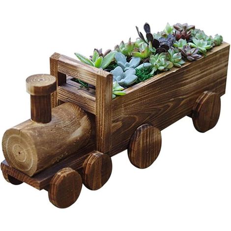 1 Support plantes en bois, étagère décorative forme voiture, présentoir multifonctionnel robuste, salon jardin bureau (1/5)