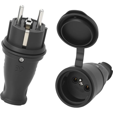 Lot de 1 Schuko Plug et Connecteur Schuko, Fiche Male Prise Electrique Fiche Electrique de Sécurité avec Protection Anti-pliure Utilisable pour des Câbles de 0,5 à 3 cm², IP44, 250 V, 16 A (1/5)