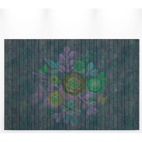 Tableau à fleurs vert sur fond bois | Tableau sur toile fleuri original pour chambre fille | Tableau moderne pour salon & couloir 0,9 x 0,6 m (1/5)