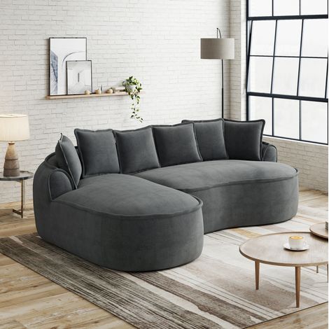 Graues Chenille-Ecksofa, modulares Modell ohne Montage, mit Chaise Longue HAVRYA (1/5)