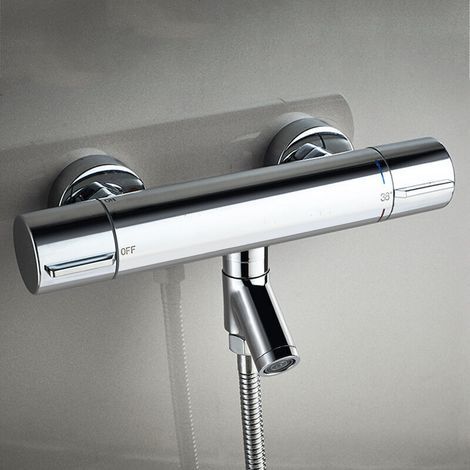 Verchromte, silberne thermostatische Duscharmatur, warme und kalte Messing-Badewannenmischbatterie (1/4)