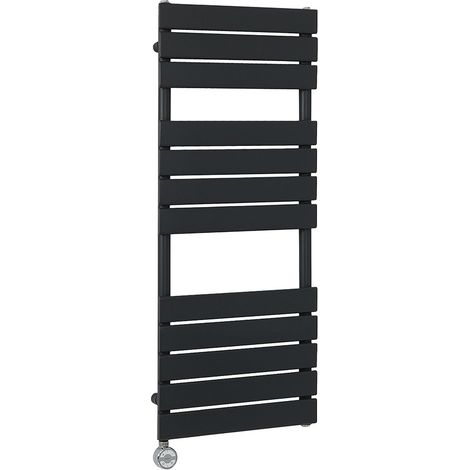 Milano Lustro Electric Black Flat Panel Heated Towel Rail Radiator with Thermostatic Heating Element - 1200mm x 450mm (1/4)