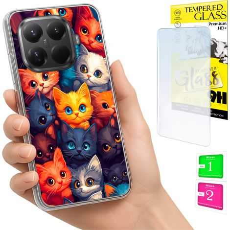 Funda para Xiaomi 15T Pro con foto, cubierta trasera con gráficos de gatos + cristal 9H (1/5)