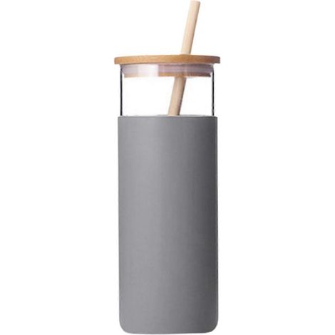 Gobelet isotherme 500 ml avec couvercle, en verre incassable, assorti aux gobelets à café glacé et à paille pour la maison (gris) (1/5)