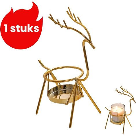 pièce - Bougeoir de table en fer forgé - Décoration Saint-Valentin - Accessoires pour dîner aux chandelles - Ambiance scandinave romantique - Doré - Forme de cerf (1/5)