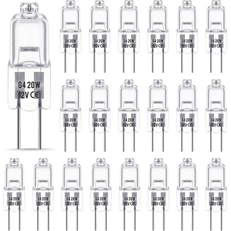 Bombilla halógena G4 de 12 V y 20 W, regulable, 2800 K, base bi-pin G4, cápsula transparente para lámparas de araña de cristal. (1/5)