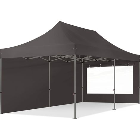 3x6m gazebo pieghevole con laterali (finestre panoramiche), PREMIUM acciaio, grigio scuro (1/5)