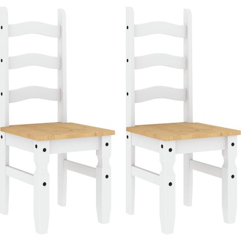 Lot de 2 Chaises à manger,Chaise de cuisine Corona blanc bois massif de pin CFW34302 (1/5)