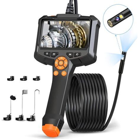 Caméra endoscopique à Double Objectif. 1080P HD Caméra d'inspection avec Écran IPS 4.3 Pouces. Camera Canalisation avec 8 lumières LED. Endoscope Camera. IP67 étanche. Câble Semi-Rigide de 5M (1/5)