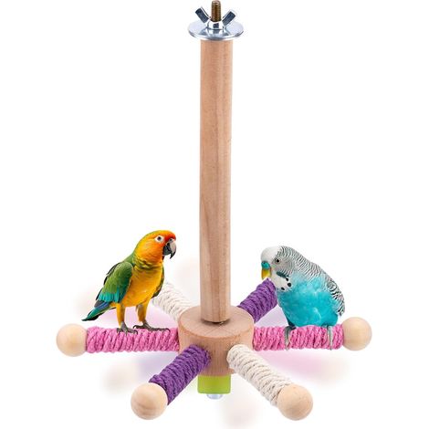 Perchoir Rotatif pour Oiseaux, Jouet Interactif, Support Perroquets Balançoire en Bois Exercice d'escalade Accessoires Cages pour Perruches Calopsittes Inséparables et Perruches Ondulées (1/5)