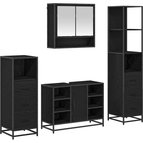 Maison Exclusive - Set di mobili per il bagno 4 pcs Rovere Nero Legno multistrato