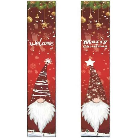 Decoración navideña de gnomo Tomte - Letrero de Feliz Navidad para el porche, pancarta colgante de bienvenida de gnomo navideño para la puerta, suministros para exteriores, invierno, Año Nuevo, vacaci (1/5)