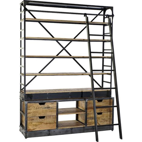Étagère bois recyclé et métal pour style industriel - Bois naturel et métal noir (1/5)