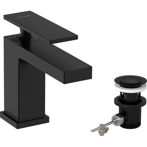 Hansgrohe Tecturis E - Grifo de lavabo, con desagüe, CoolStart, EcoSmart, negro mate 73002670 (1/2)