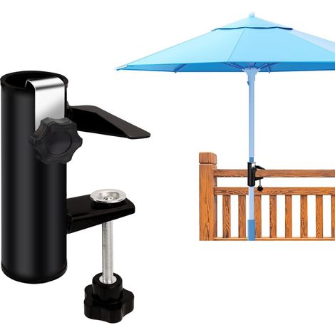 Soporte para sombrilla de patio exterior, abrazadera ajustable de metal resistente para sombrilla de jardín, camping, playa y balcón. (1/5)
