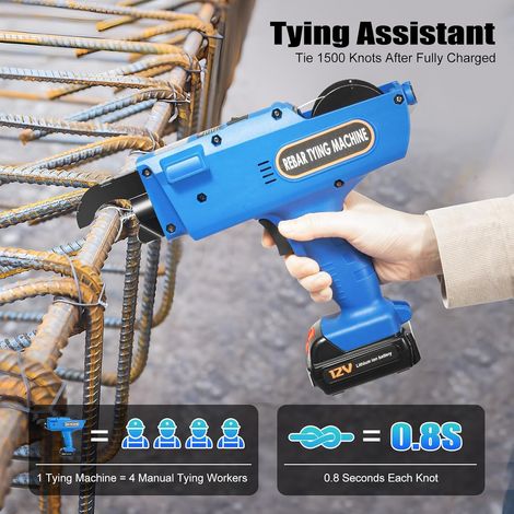 4500 mAh Machine à ligaturer les fils Machine à ligaturer les barres métalliques Rebar Tying Machine de reliure électrique Lieur fil fer d'armatures Professionnel Automatique Pince Bleu (1/5)