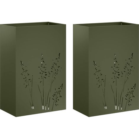 vidaXL Macetero de Jardín 2 uds. Verde oliva 50 x 30 x 75 cm (1/2)
