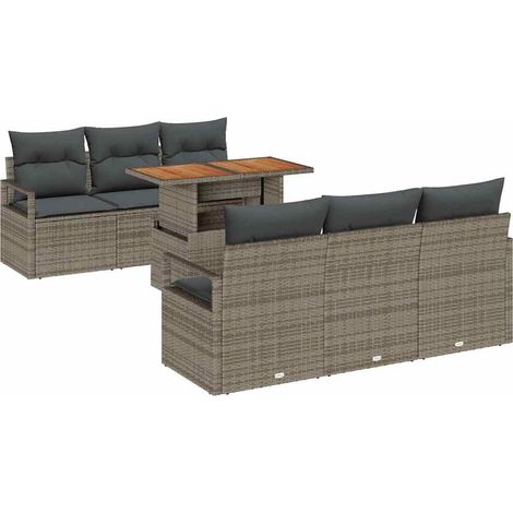 Garden Sofa Set with Storage 7 pcs Grey Poly rattan vidaXL