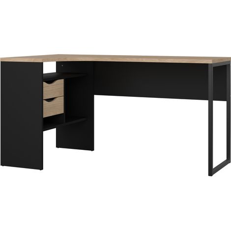 FunctionPlus Schreibtisch Ecke 3 Ablagen 2 Schubladen Nussbaum dekor schwarz matt. (1/5)