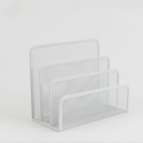 Porte-Lettres en Maille Métal, Porte-courriers 3 Compartiments Vertical, Porte Lettre Bureau, Blanc, pour Blocs-Notes, Carte de Visite, Courriers