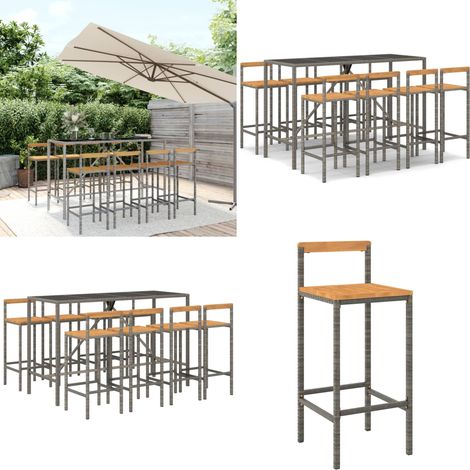 9-tlg. Gartenbar-Set Grau Poly Rattan & Massivholz Akazie - Gartenbar Set - Outdoor Möbel - Esszimmergarnitur - Balkonmöbel - Terrassenmöbel - Home & Living (1/5)