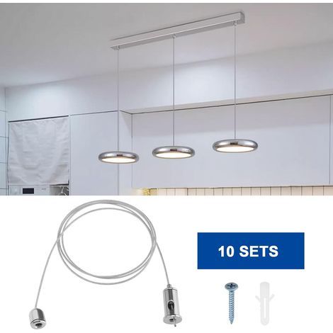 10 jeux de câbles de suspension en acier pour plafond, système de suspension de luminaires réglable, longueur de chaque câble : 1,8 mètre (1/5)