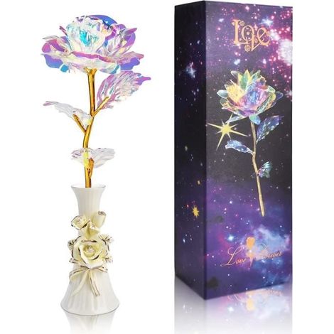 Rose éternelle plaquée or 24 carats (colorée) - Cadeau pour maman, épouse, petite amie - Noël, Fête des Mères, Saint-Valentin, anniversaire (1/4)