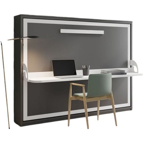 Les Tendances – Lit escamotable avec bureau 140x190 cm – Structure en mélaminé haute densité – Ouverture sécurisée avec amortisseurs à gaz – Garantie 10 ans (1/5)
