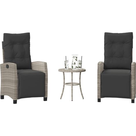 3-tlg. Bistro-Set mit Kissen Hellgrau Poly Rattan