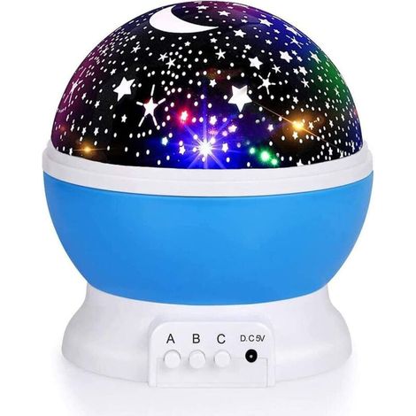 Proiettore per cielo stellato per bambini, luce notturna con luna e nebulosa, rotazione a 360°, 4 LED, 12 colori cangianti, cavo USB incluso, regalo romantico per uomini, donne, bambini e neonati (blu (1/4)