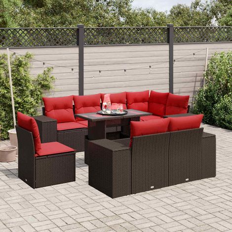 9-teiliges Gartensofa-Set mit Kissen, braun, Polyrattan (1/5)