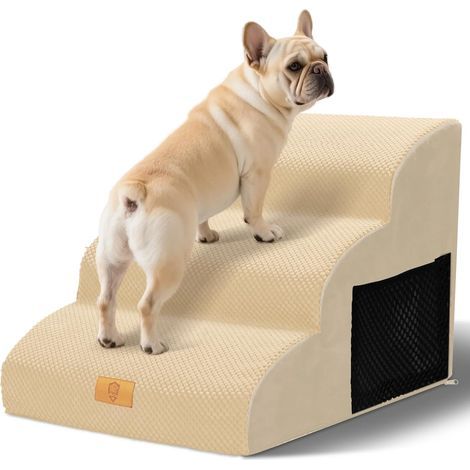 Hundetreppe mit 3 Stufen, hochdichtem Schaumstoff, waschbarem Bezug, rutschfester Unterseite, für ältere Haustiere (1/5)
