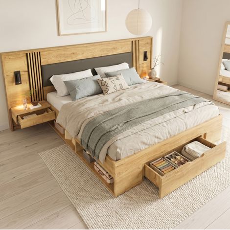 lit double adulte rangement 180x200 avec chevets HAVRYA (1/5)